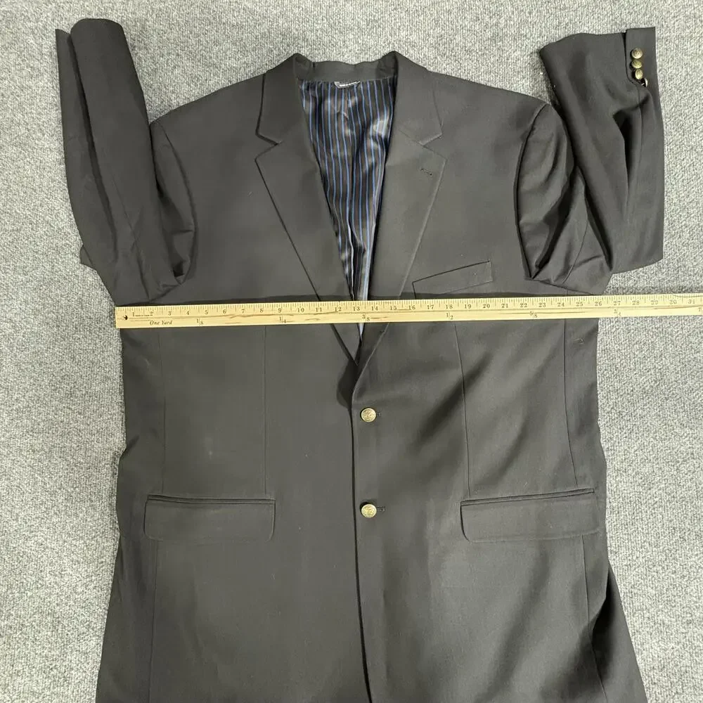 GS Blazer Mens 50 Long Black 2 Button Gold Tone Buttons Lined Jacket Sport Coat